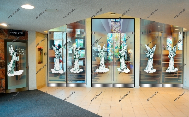 Элитные стеклянные двери можно украсить пленочным декором или фотопечатью