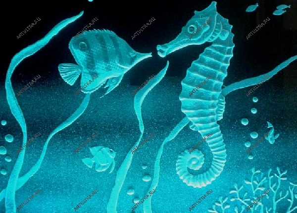 Пескоструйная витраж-картина - морской конек