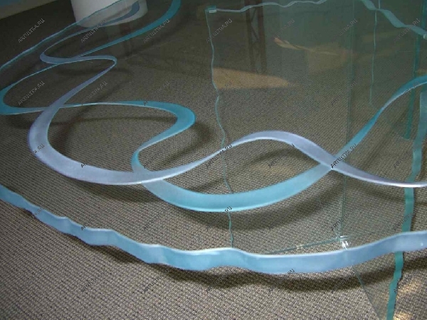 Печатная фотография на стекле стола - голубая лента